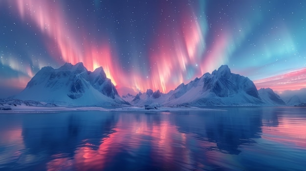 El paisaje de la aurora boreal sobre el mar