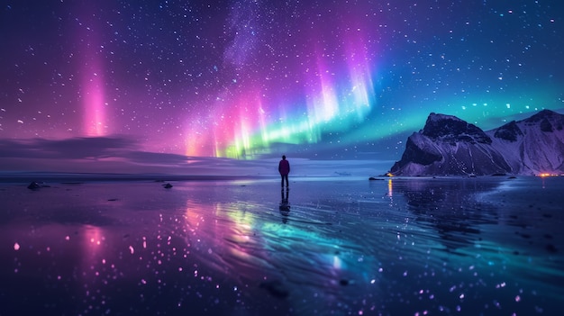 Foto gratuita el paisaje de la aurora boreal sobre el mar