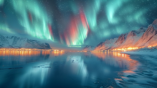 Foto gratuita el paisaje de la aurora boreal sobre el mar