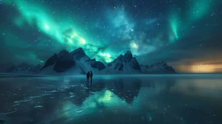 Foto gratuito el paisaje de la aurora boreal sobre el mar