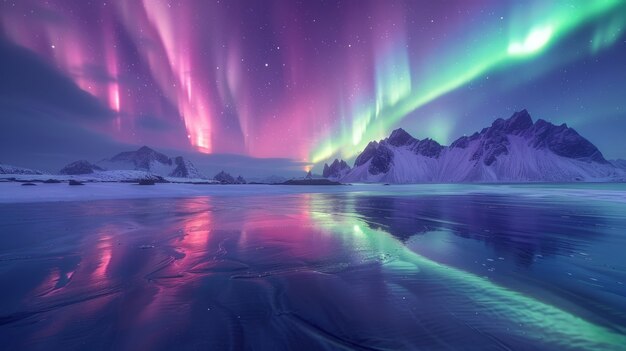 El paisaje de la aurora boreal sobre el mar