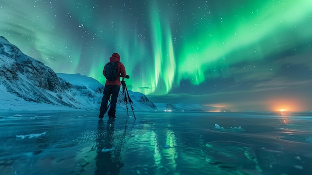 Foto gratuita el paisaje de la aurora boreal sobre el mar