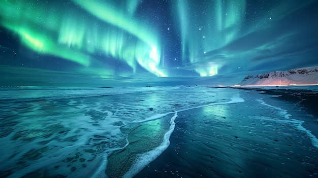 Foto gratuita el paisaje de la aurora boreal sobre el mar