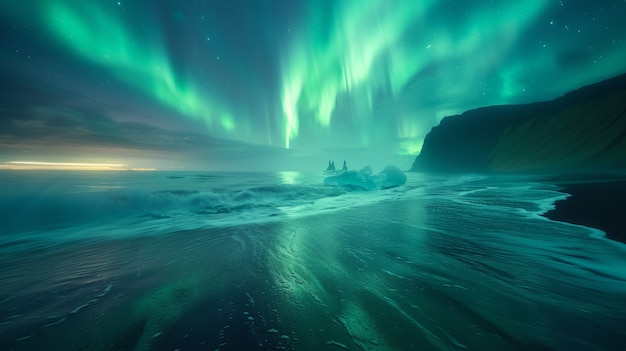 Foto gratuita el paisaje de la aurora boreal sobre el mar