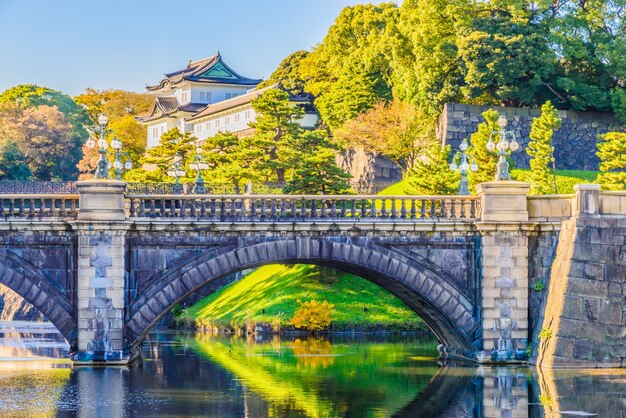 Paisaje bonito con puente de piedra