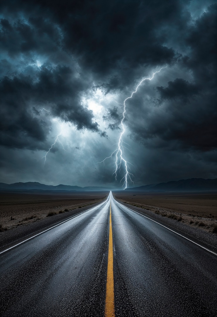 Foto gratuito paisaje de carretera vacío por la noche