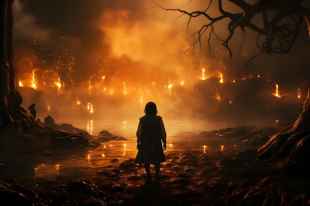 Foto gratuita paisaje cinematográfico de bosque en llamas