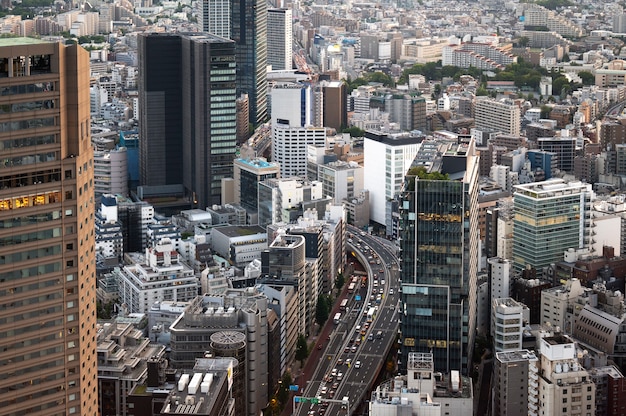 Paisaje de la ciudad con edificios altos de alto ángulo