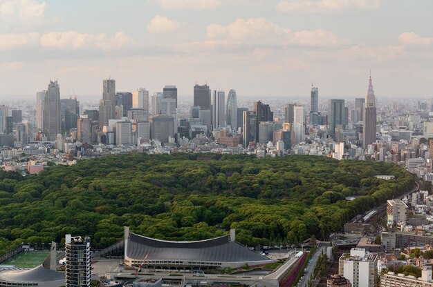 Paisaje de la ciudad con hermoso parque