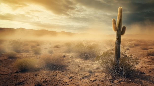 Foto gratuita paisaje desértico con cactus y tormenta de arena