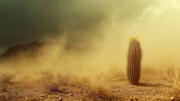 Foto gratuita paisaje desértico con cactus y tormenta de arena
