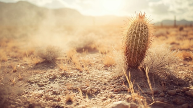 Foto gratuita paisaje desértico con cactus y tormenta de arena