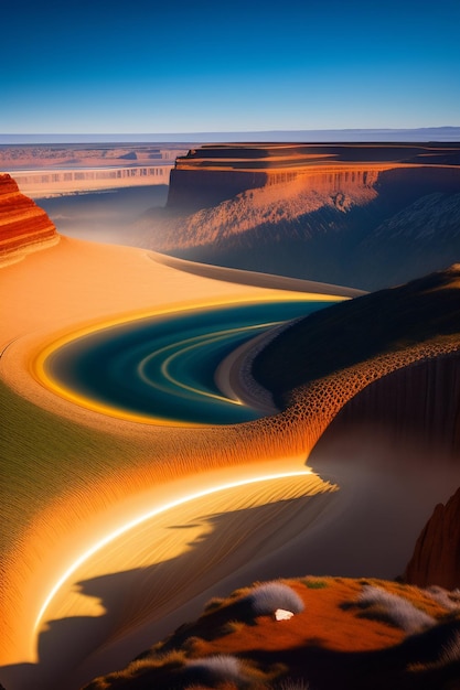 Foto gratuita un paisaje desértico con un cielo azul y las palabras desierto en la parte inferior