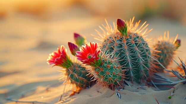 Paisaje desértico con especies de cactus y plantas