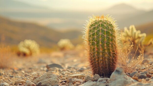 Paisaje desértico con especies de cactus y plantas