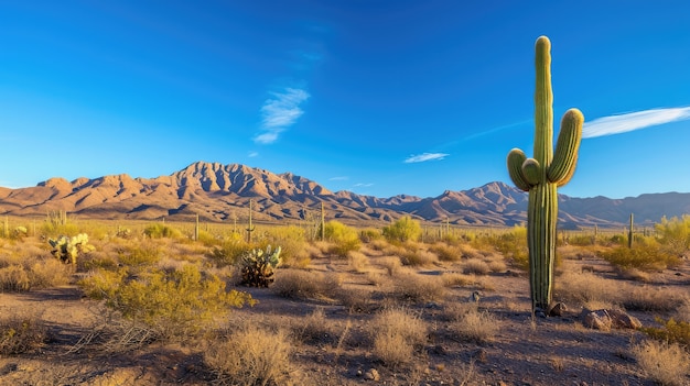 Paisaje desértico con especies de cactus y plantas