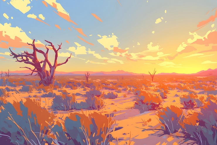 Foto gratuito paisaje de dibujos animados de naturaleza árida y desolada