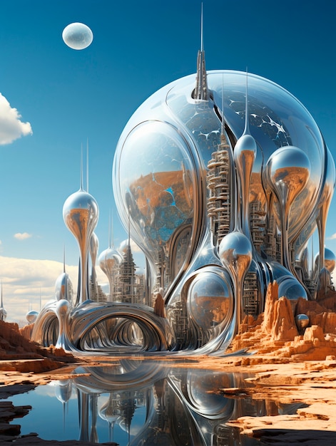 Foto gratuita paisaje de escena de fantasía futurista