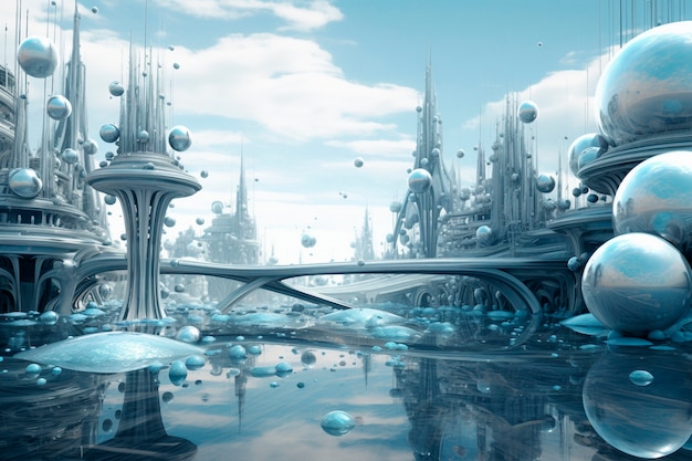 Foto gratuita paisaje de escena de fantasía futurista