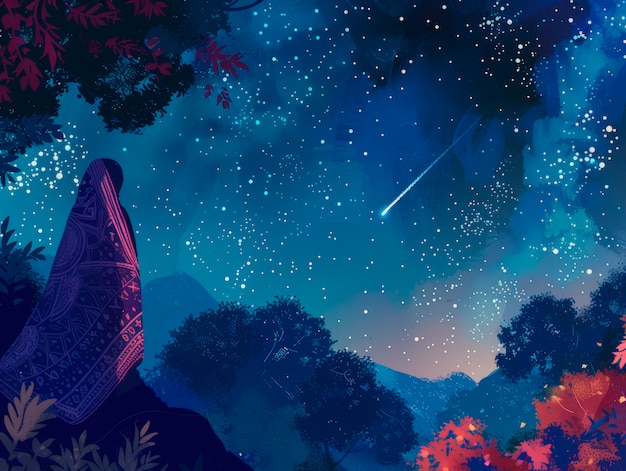 Foto gratuita paisaje de estrellas fugaz de fantasía por la noche
