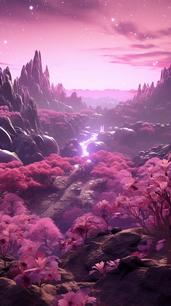 Foto gratuita paisaje de fantasía magenta con la naturaleza.