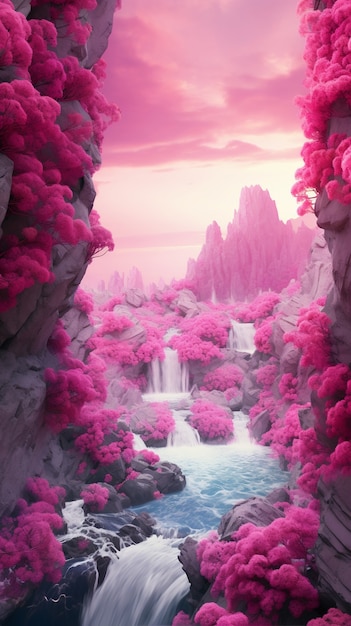 Foto gratuita paisaje de fantasía magenta con la naturaleza.