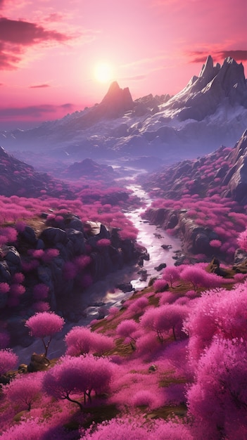 Foto gratuita paisaje de fantasía magenta con la naturaleza.