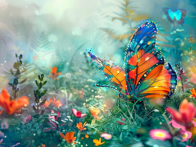 Foto gratuita paisaje de fantasía con mariposa