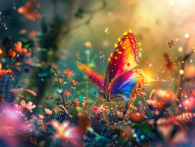 Foto gratuita paisaje de fantasía con mariposa