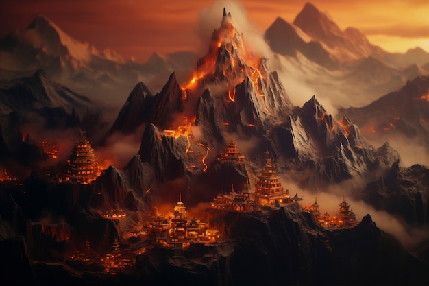 Paisaje de fantasía medieval con cambio de inclinación