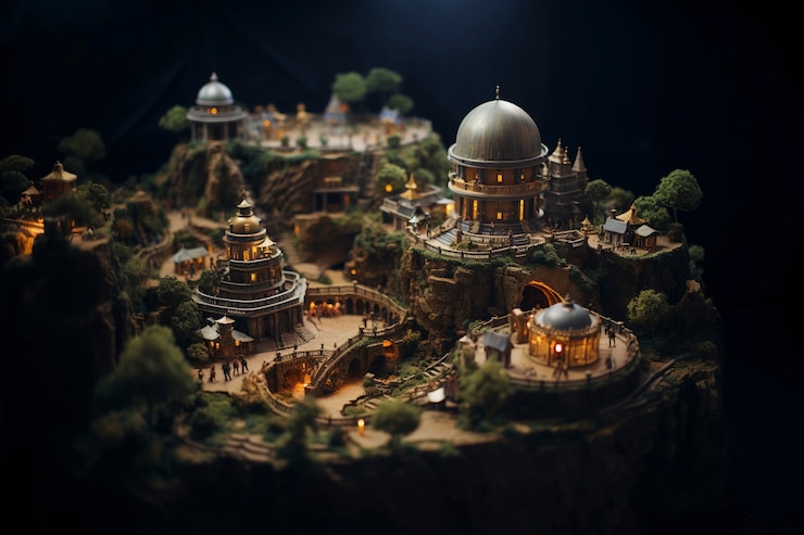 Foto gratuito paisaje de fantasía medieval de desplazamiento de inclinación