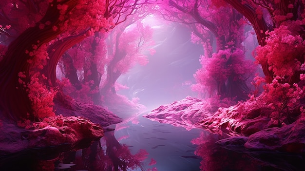 Paisaje de fantasía de naturaleza magenta