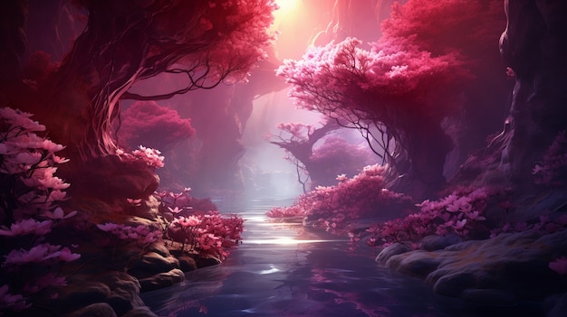 Paisaje de fantasía de naturaleza magenta