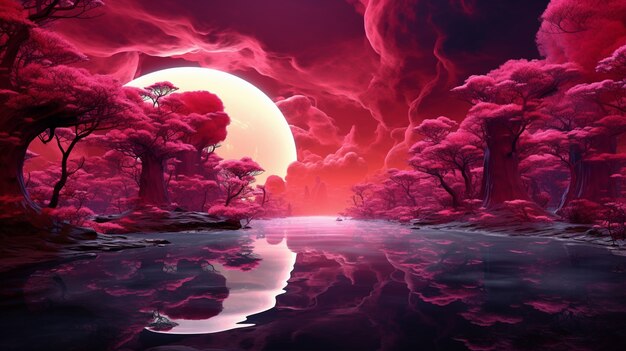 Paisaje de fantasía de naturaleza magenta