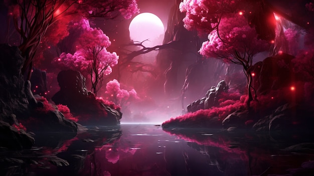 Paisaje de fantasía de naturaleza magenta