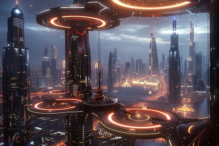 Foto gratuito paisaje futurista de dubái