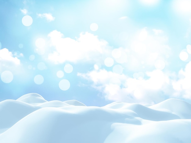 paisaje invernal 3D con nieve contra el cielo azul soleado