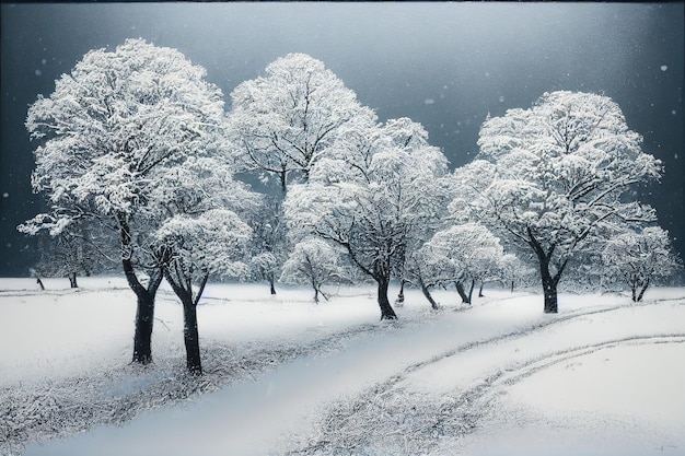 Paisaje de invierno bosque de invierno camino de invierno y árboles cubiertos de nieve toma panorámica de alemania