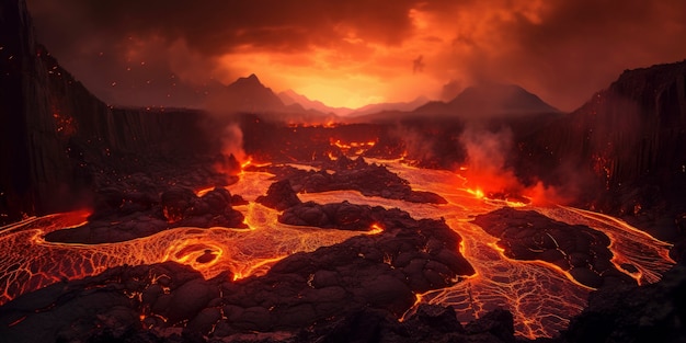 Paisaje de lava y volcán