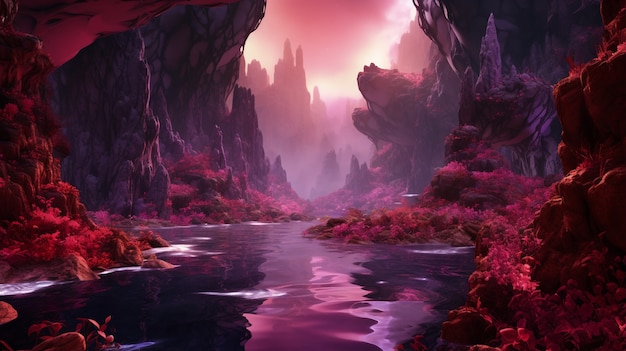 Foto gratuita paisaje magenta con naturaleza de fantasía.