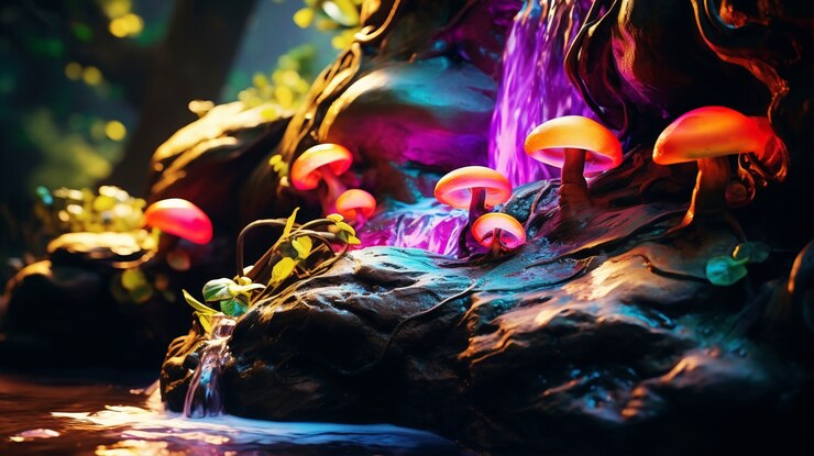 Foto gratuito paisaje marino de fantasía con naturaleza bioluminescente