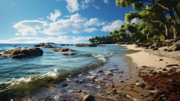 Foto gratuita paisaje marino panorámico con rocas y océano al fondo