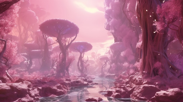 Paisaje místico de la naturaleza magenta