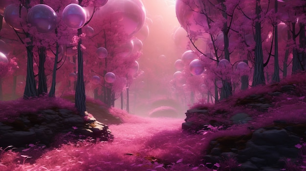 Paisaje místico de la naturaleza magenta