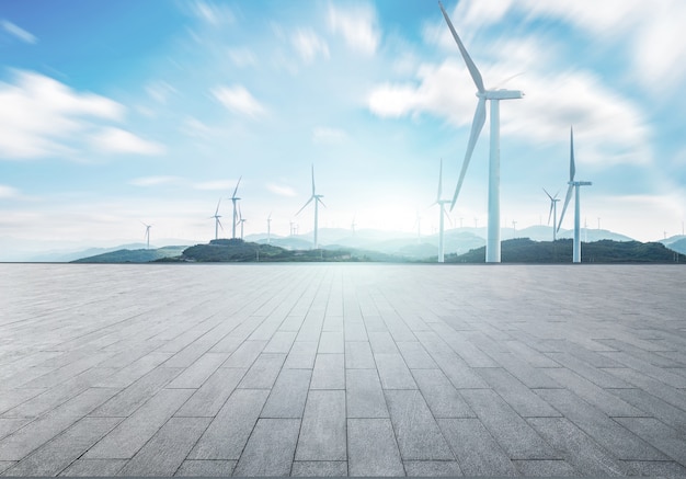 Foto gratuita paisaje con molinos de viento