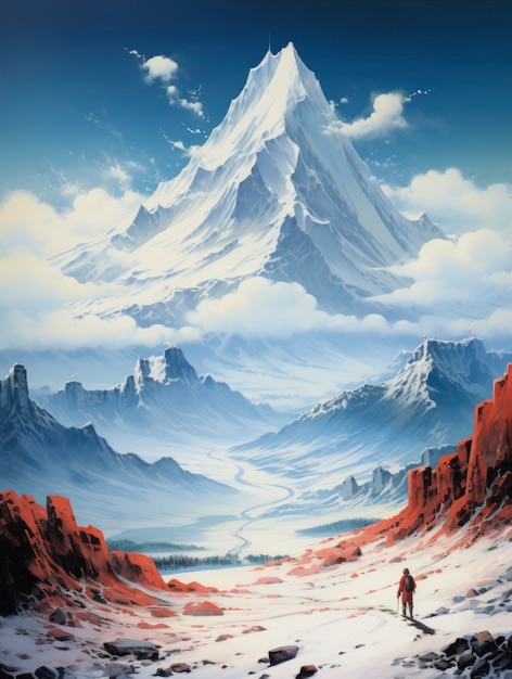 Paisaje de montaña con escena de estilo fantasía