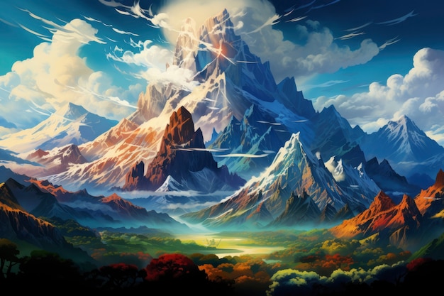 Foto gratuita paisaje de montaña con escena de estilo fantasía