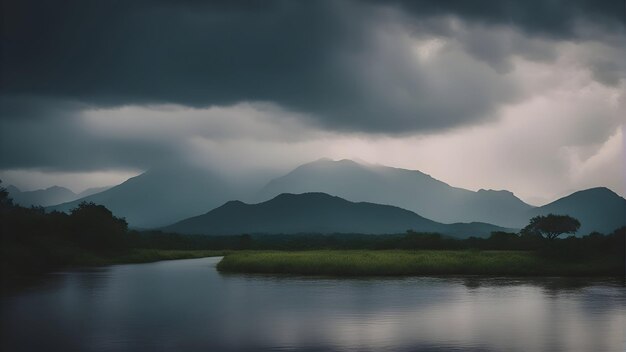 Foto gratuita paisaje de montaña y lago con fondo de cielo nublado tailandia