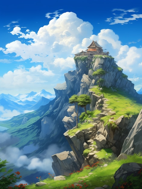 Paisaje de montañas al estilo de anime