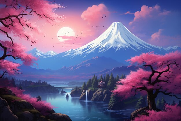 Paisaje de montañas al estilo de anime
